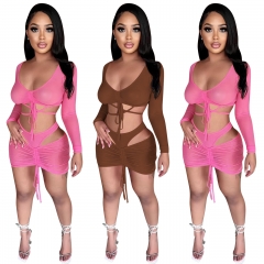 YD8629 Fashion Perspective Mesh Strap Two-piece Set