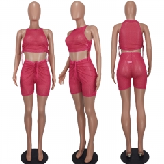 YD8625 Sexy Print Perspective Drawstring Two-piece Set