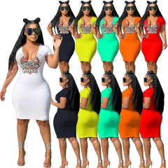 JJ6075 Fashion casual sexy big V-neck dress