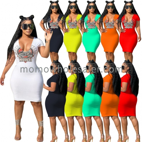 JJ6075 Fashion casual sexy big V-neck dress