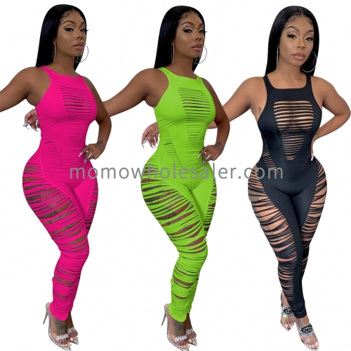 YD8611 Fashionable and sexy hollow solid color jumpsuit