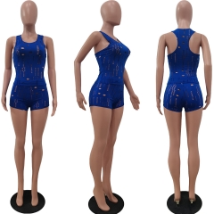 ALS283 Fashion Casual Knitted Hole Sleeveless Tank Top Two Piece Set