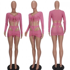 YD8629 Fashion Perspective Mesh Strap Two-piece Set