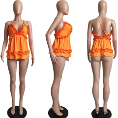 L311 Sling Adjustment Buckle Fungus Lace Short Dress Top