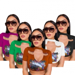 XS6088 cropped navel slim fashion T-shirt
