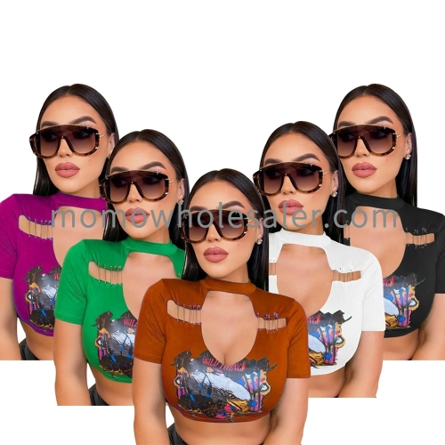 XS6088 cropped navel slim fashion T-shirt