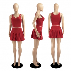D88160 solid color tennis suit sports and leisure suit vest skirt suit