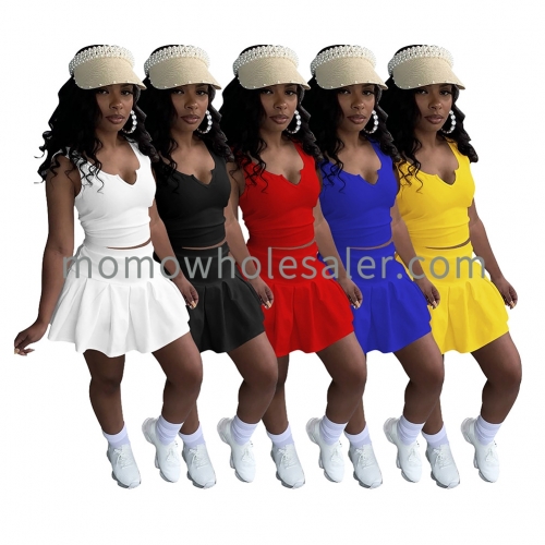 D88160 solid color tennis suit sports and leisure suit vest skirt suit