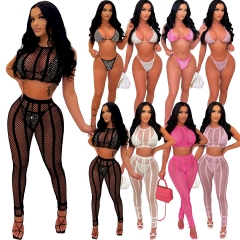 L308 Hot Diamond Bikini Set Mesh Set 4 Piece Swimwear