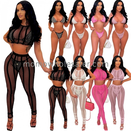 L308 Hot Diamond Bikini Set Mesh Set 4 Piece Swimwear