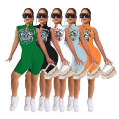 D88176 Sleeveless Shorts Fashion Racing Offset Two Piece Set
