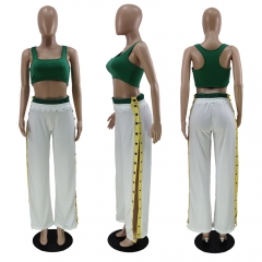 BN7266 vest casual two-piece set side button open wide-leg pants + vest