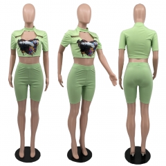 BY09698 Hot picture summer new fashion casual sexy hollow two-piece set