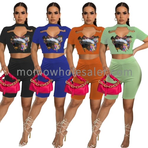 BY09698 Hot picture summer new fashion casual sexy hollow two-piece set