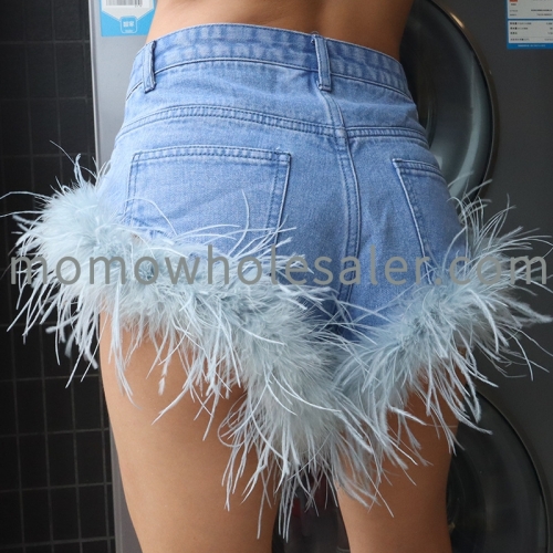 004AA hot selling denim straight pants women summer new sexy shorts stitching furry hot pants
