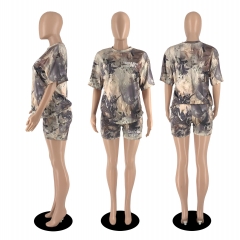 G60176 Pop Alphabet Camouflage Print Two Piece Set