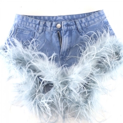 004AA hot selling denim straight pants women summer new sexy shorts stitching furry hot pants