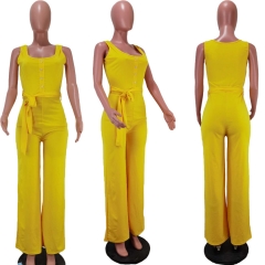 HM6330 Fashion Patchwork Casual Sleeveless Wide Leg Jumpsuit