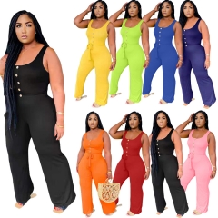 HM6330 Fashion Patchwork Casual Sleeveless Wide Leg Jumpsuit