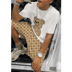 3DTZRR Sports Casual Men's Bear Fashion Short Sleeve Shorts Two-piece Set