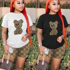 8677 Printed Short Sleeve T-Shirt Shorts Casual Sports Two-piece Set