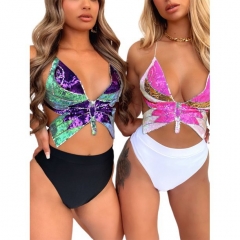 HMAE002XF Sexy Sequin Butterfly Design Top Female Hot Girl Diamond Top Hit Color Sling Shirt Net Red Women's Clothing
