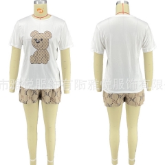 8677 Printed Short Sleeve T-Shirt Shorts Casual Sports Two-piece Set