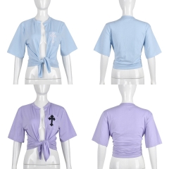 6598TR New product cross hollow pocket street women's T-shirt