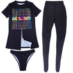 S184 letter print cardigan mesh pantyhose three-piece set