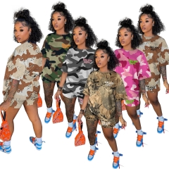 G60176 Pop Alphabet Camouflage Print Two Piece Set