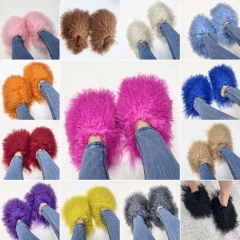 New beach wool slippers fur one warm snow boots Mongolian fur slides