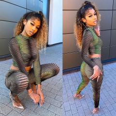 ZH1006 Fashion Print Sexy Long Sleeve Tight Casual Suit