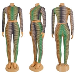 ZH1006 Fashion Print Sexy Long Sleeve Tight Casual Suit