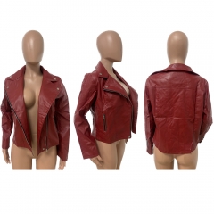 LD8246 Lapel Side Zip Leather Buckle Bomber Jacket
