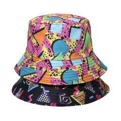 YFM130 Geometric Diamond Retro Leopard Basin Hat Tribal College Style Graffiti Fisherman Hat