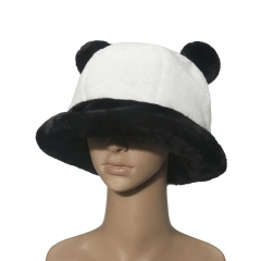 YFM102 Winter Black and White Panda Hat Fisherman's Hat Plush Little Bear Ear Hair Ball Warm Fisherman's Hat