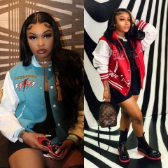 Z2355 Fashionable printed contrast bomber suit