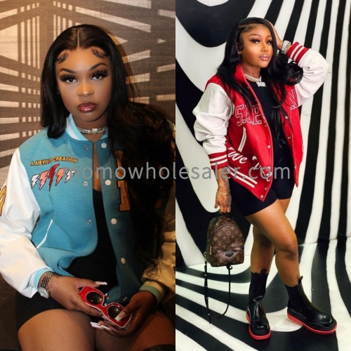 Z2355 Fashionable printed contrast bomber suit