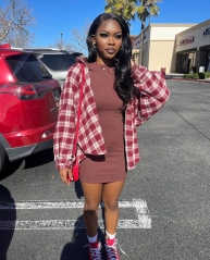 2198 oversize drop-shoulder loose-fitting version of the plaid long-sleeved shirt