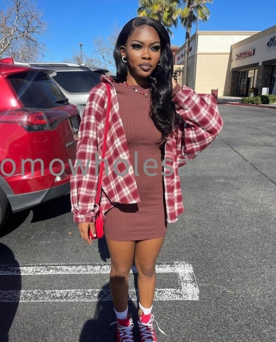 2198 oversize drop-shoulder loose-fitting version of the plaid long-sleeved shirt