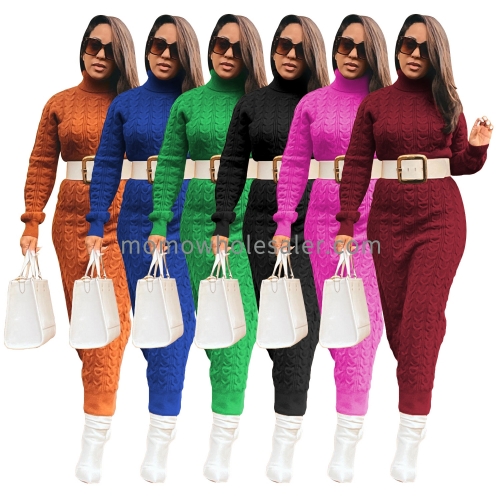 TS1236 high neck knitted long dress