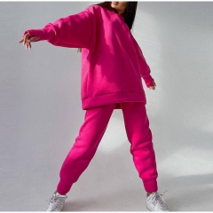 W96011 hooded long-sleeved long pants fleece sweatshirt two-piece set