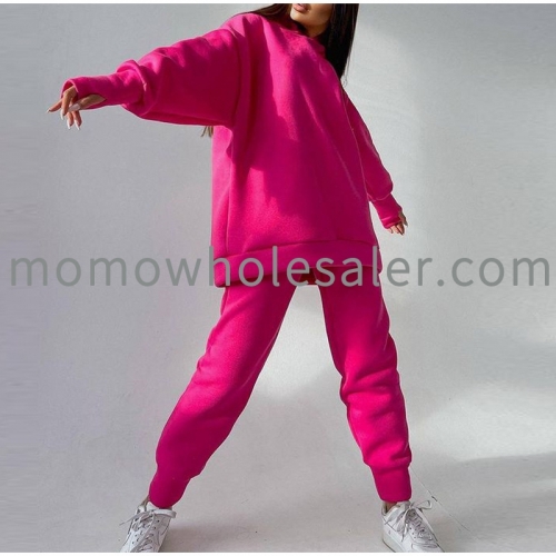 W96011 hooded long-sleeved long pants fleece sweatshirt two-piece set