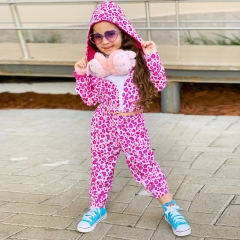 Y6201 - pink leopard print long sleeve sports hooded two-piece suit