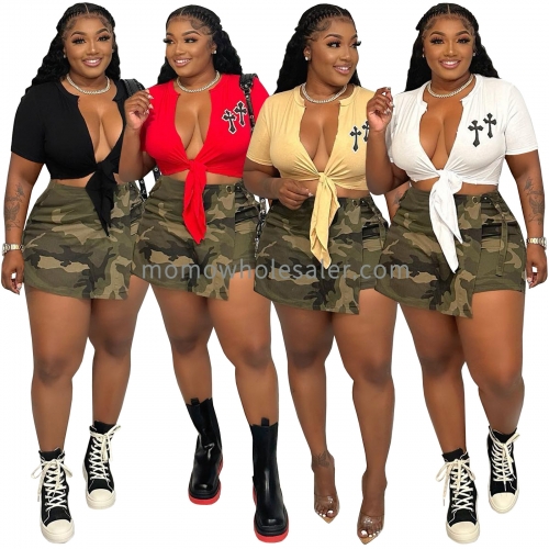 HR23021 women's cross-border sources of summer new double cross leather embroidery hollow strapped T-shirt