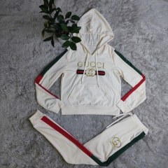 Q6062 Letter Embroidery Long Sleeve Tracksuit Set