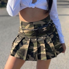 9296DD European and American women's dress 2023 Amazon spring / summer camouflage pleated skirt new fashionable half skirt