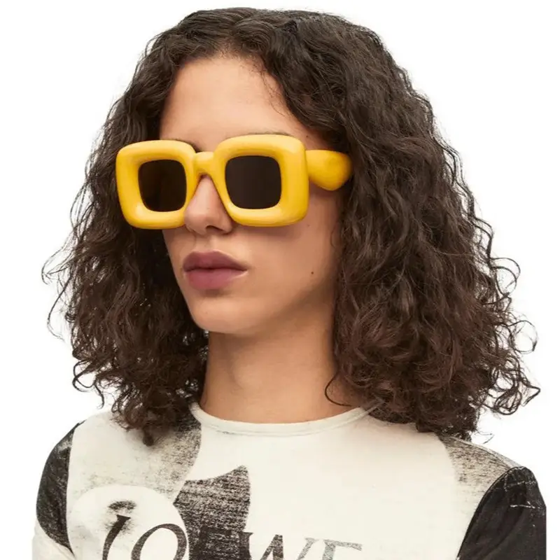 Cute Inflated Frame Square Sunglasses Women Men Candy Color Retro Sunglasses