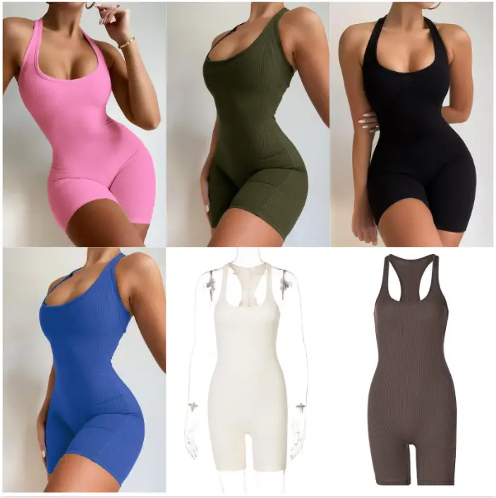 women tank tops vest Sleeveless Backless solid color high waist tight sports Yoga jumpsuit