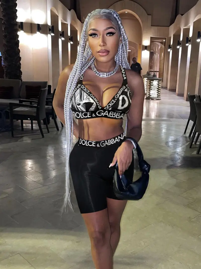 2023 Summer New Fashion Casual Letter Printing Sexy Backless Two Piece Set